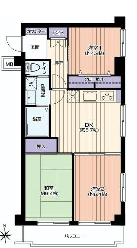 Floor plan. 3DK, Price 15.8 million yen, Footprint 60.5 sq m , Balcony area 5.8 sq m