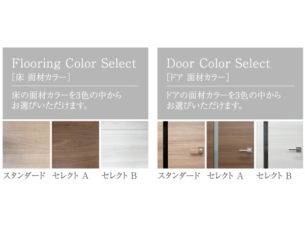 Room and equipment. So that we can realize the house that is worth that to cherish the individuality of the person live, The surface material color of the floor and the door was prepared three colors. You can choose your favorite color, You can coordinate the house to your color.  ※ Actual color and texture, etc. Please check at the model room. For more information, please contact the person in charge. (Same specifications / Application deadline Yes ・ Free of charge)