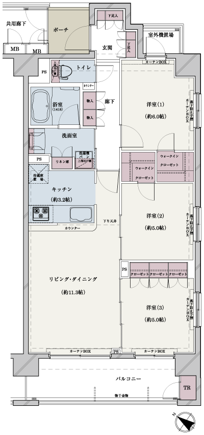 Floor: 3LDK + 2WIC + TR, the occupied area: 72.99 sq m