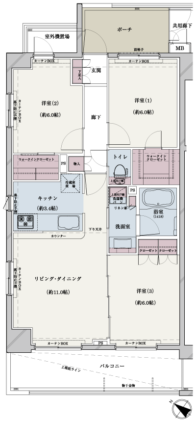 Floor: 3LDK + 2WIC, occupied area: 71.17 sq m