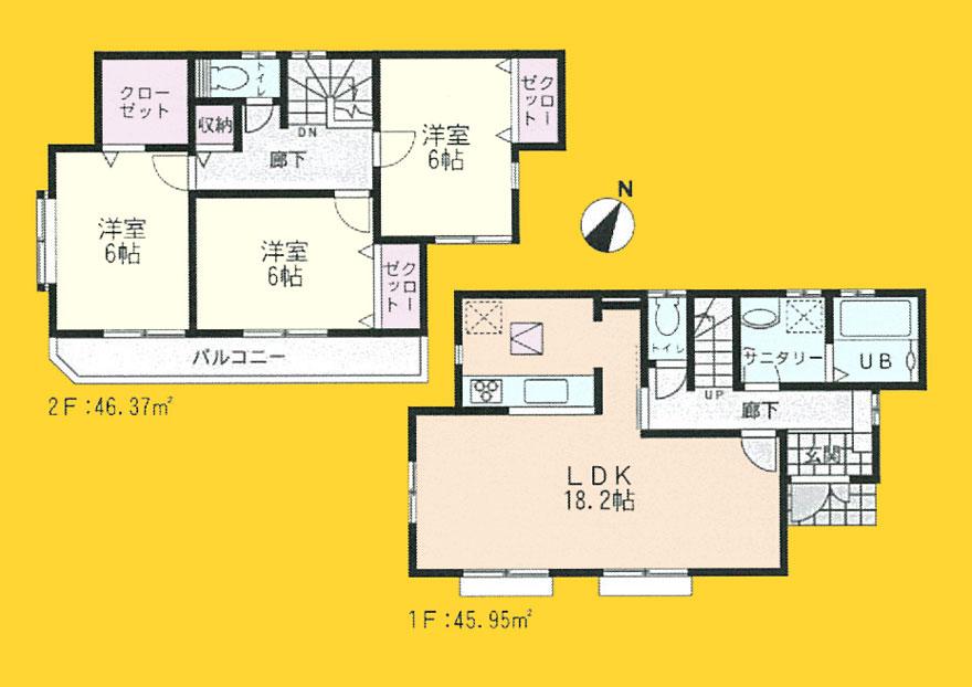 Floor plan. (1 Building), Price 35,800,000 yen, 3LDK, Land area 95.01 sq m , Building area 92.32 sq m