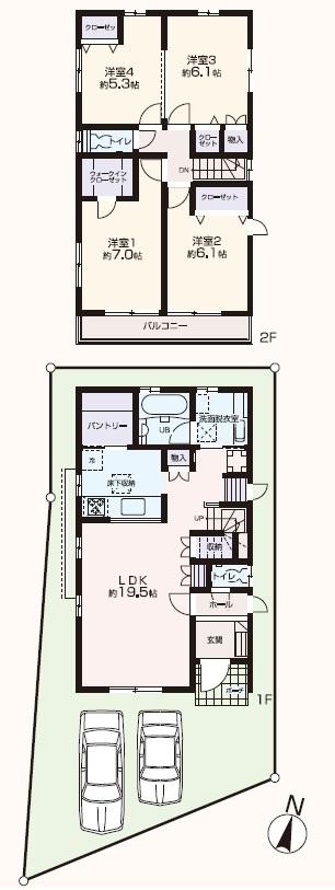 Floor plan. (1 Building), Price 53,380,000 yen, 4LDK, Land area 120.01 sq m , Building area 102.68 sq m
