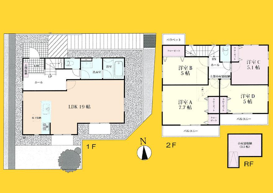 Floor plan. (3 Building), Price 53,800,000 yen, 4LDK, Land area 125.79 sq m , Building area 119.13 sq m