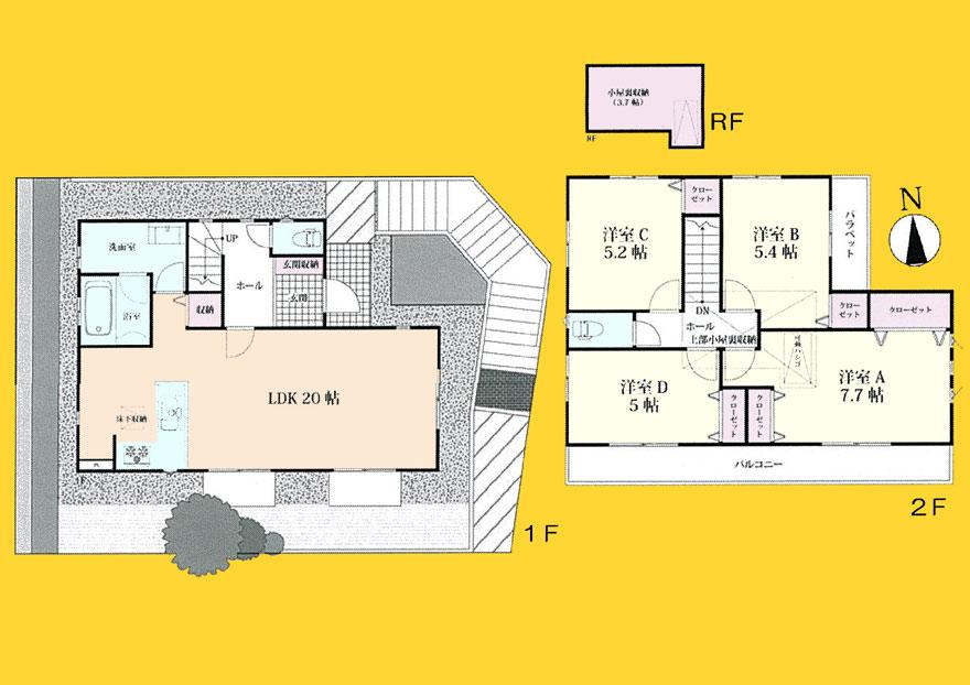 Floor plan. (4 Building), Price 52,300,000 yen, 4LDK, Land area 125.79 sq m , Building area 119.11 sq m
