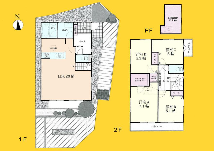 Floor plan. (6 Building), Price 54,300,000 yen, 4LDK, Land area 126.3 sq m , Building area 100.92 sq m