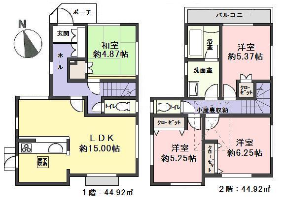 Floor plan. (3 Building), Price 36,800,000 yen, 4LDK, Land area 83.9 sq m , Building area 89.84 sq m