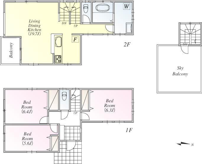 Floor plan. Living stairs ・ Face-to-face kitchen ・ Good floor plan of the roof with