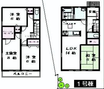 Floor plan. (1 Building), Price 38,800,000 yen, 4LDK, Land area 113.5 sq m , Building area 99.36 sq m