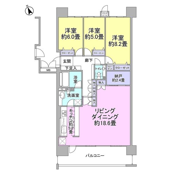 Floor plan. 3LDK + S (storeroom), Price 26,800,000 yen, Footprint 104.37 sq m , Balcony area 15.4 sq m
