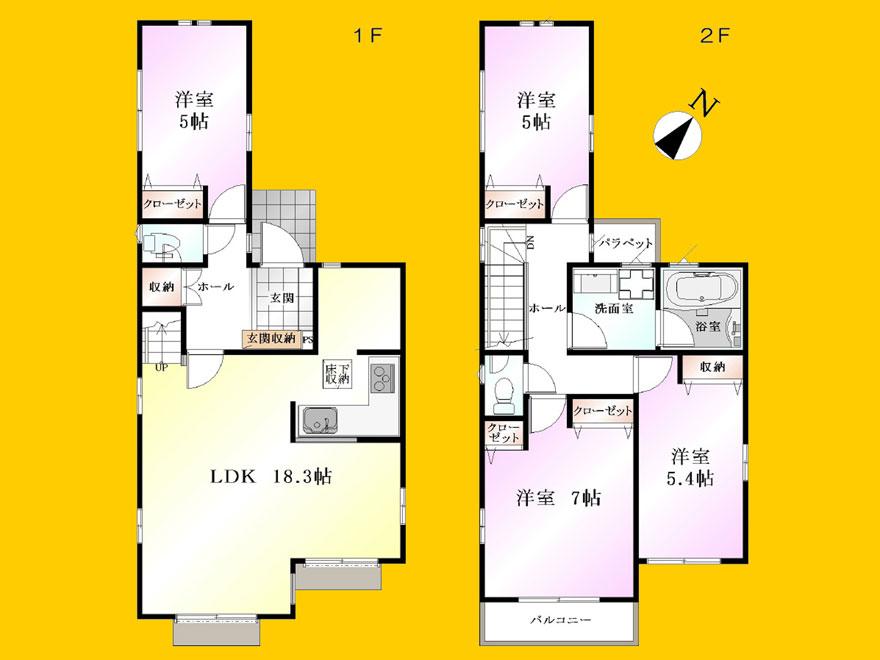Floor plan. (Building 2), Price 33,300,000 yen, 4LDK, Land area 97.91 sq m , Building area 96.01 sq m