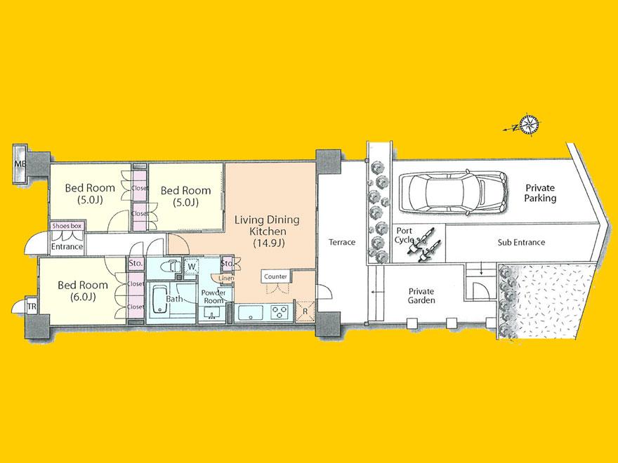 Floor plan. 3LDK, Price 27,800,000 yen, Occupied area 68.93 sq m , Balcony area 12.8 sq m