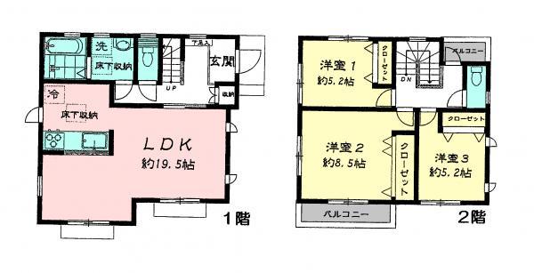 Floor plan. 38,300,000 yen, 3LDK, Land area 155.95 sq m , Building area 95.45 sq m