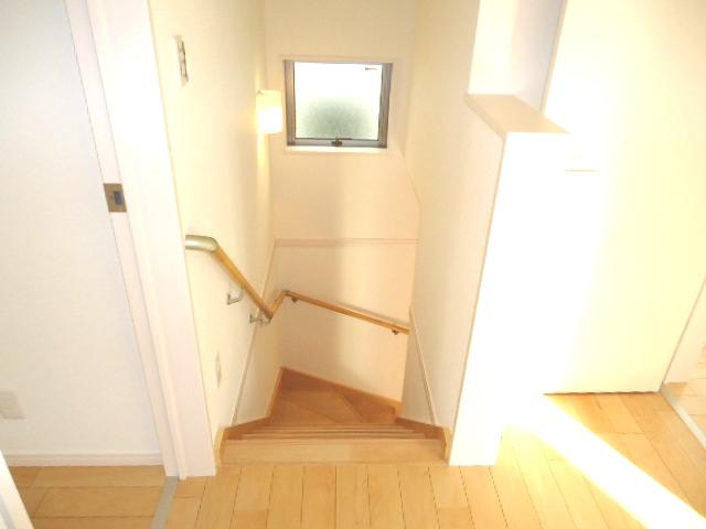 Other introspection. Staircase bright day with a handrail is plugged