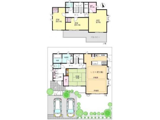 Floor plan. 1st floor: LDK about 20 Pledge ・ Japanese-style room 8 quires Second floor: Western-style about 9 Pledge ・ Western-style about 6.5 tatami × 2