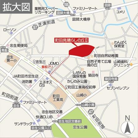 Local guide map. "Machida Technical High School before" stop and get off at 5-minute walk