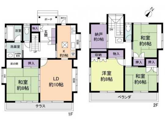 Floor plan. 1st floor: LDK about 15 Pledge ・ Japanese-style room 8 quires Second floor: Japanese-style room 6 quires ・ Western-style about 8 pledge ・ Japanese-style room about 6 quires