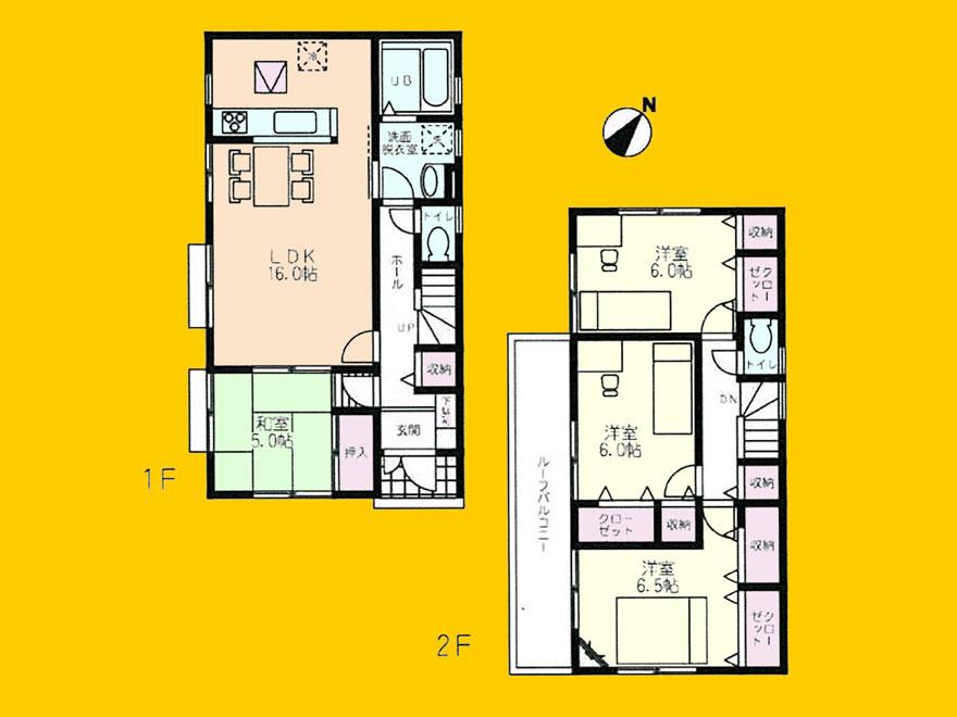 Floor plan. (Building 2), Price 29,800,000 yen, 4LDK, Land area 165.04 sq m , Building area 98.53 sq m