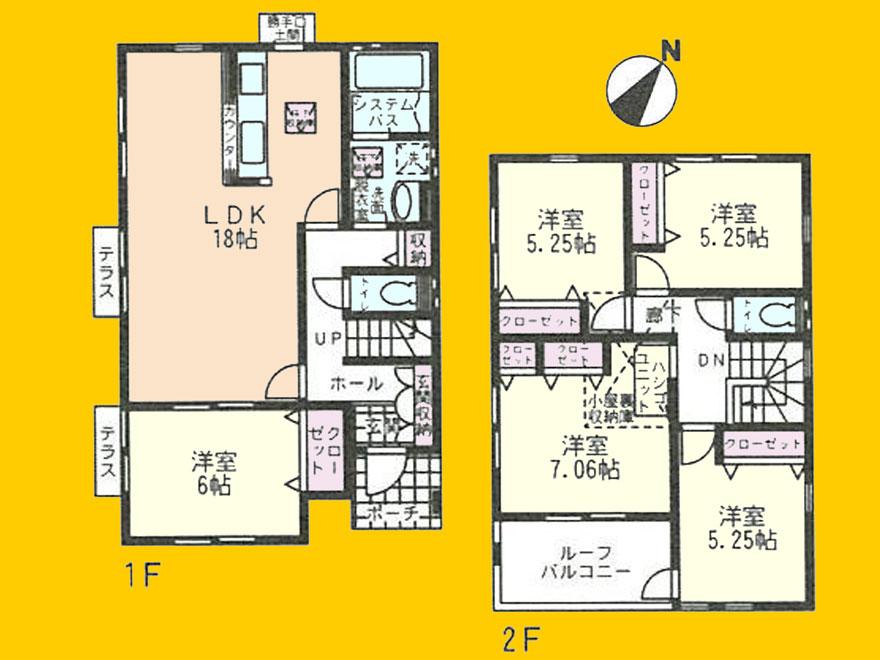 Floor plan. (Building 2), Price 41,300,000 yen, 5LDK, Land area 155.01 sq m , Building area 110.96 sq m