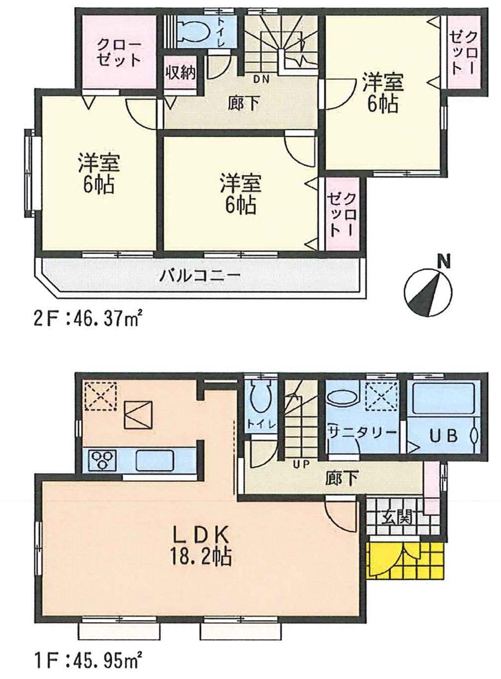 Floor plan. (1 Building), Price 35,800,000 yen, 3LDK, Land area 95.01 sq m , Building area 91.79 sq m