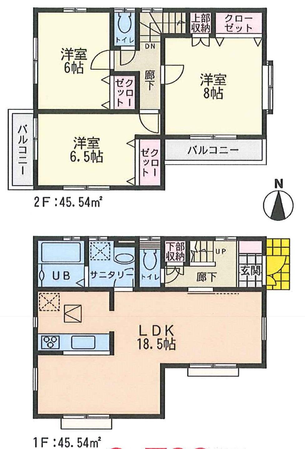 Floor plan. (Building 2), Price 33,800,000 yen, 3LDK, Land area 91.79 sq m , Building area 91.08 sq m
