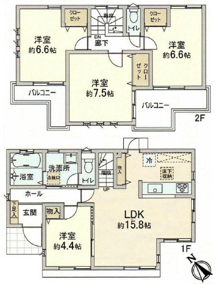 Floor plan. 34,800,000 yen, 4LDK, Land area 126.77 sq m , Building area 95.06 sq m floor plan