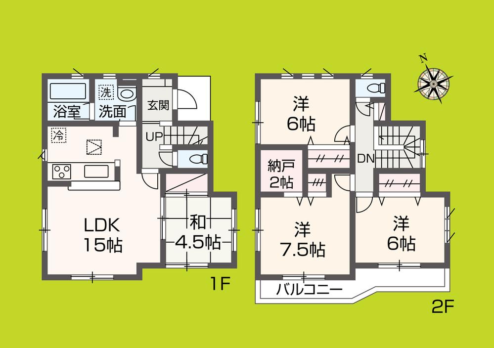 Floor plan. (Building 2), Price 35,800,000 yen, 4LDK, Land area 121.23 sq m , Building area 93.15 sq m