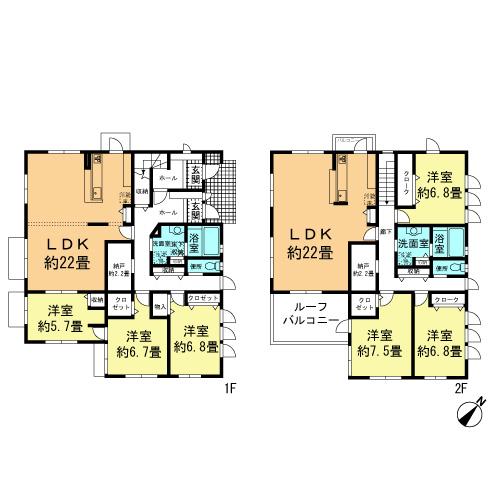 Floor plan. 110 million yen, 6LLDDKK + 2S (storeroom), Land area 304.29 sq m , Building area 213.59 sq m floor plan