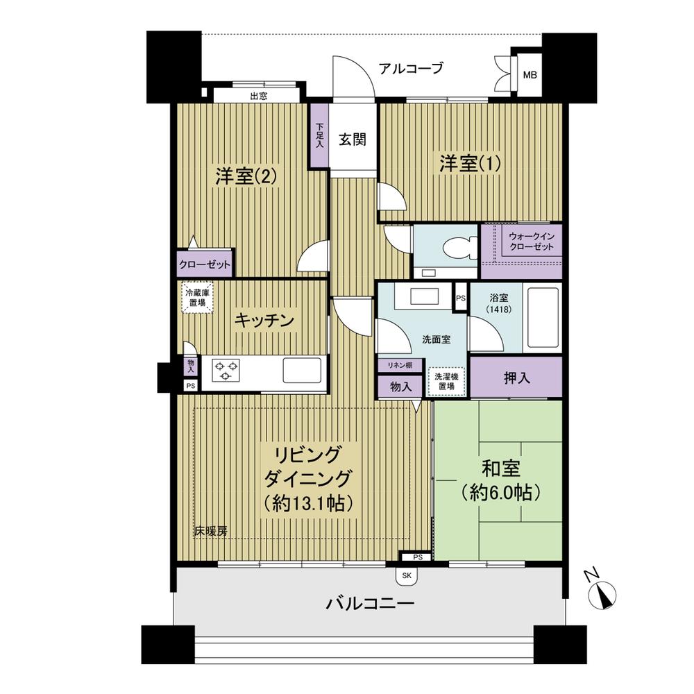 Floor plan. 3LDK, Price 34,800,000 yen, Occupied area 80.36 sq m , Balcony area 9.5 sq m footprint 80 sq m or more of leeway there 3LDK, There is also a storage enhancement walk-in closet, etc.