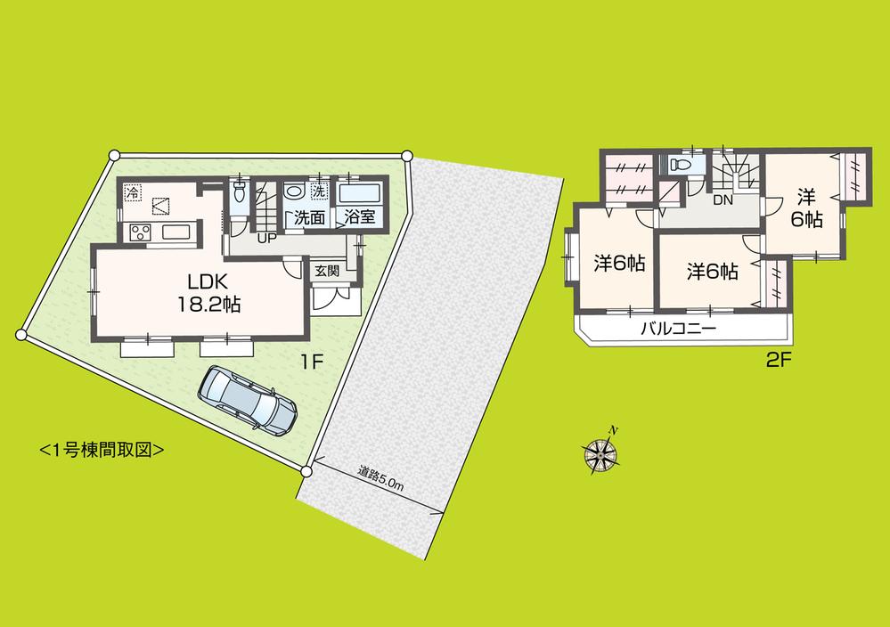 Floor plan. (1 Building), Price 35,800,000 yen, 3LDK, Land area 95.01 sq m , Building area 92.32 sq m