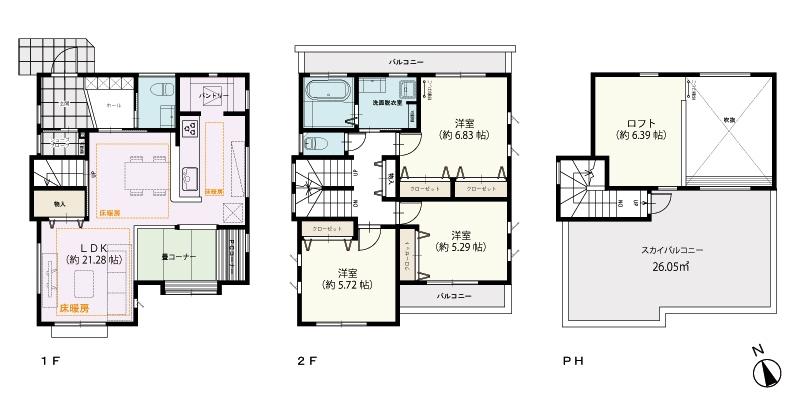 Floor plan. (3 Building), Price 43,400,000 yen, 3LDK+S, Land area 120.82 sq m , Building area 107.31 sq m