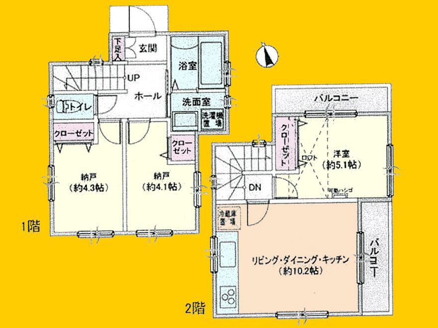Floor plan. 29,800,000 yen, 1LDK + 2S (storeroom), Land area 74.68 sq m , Building area 58.72 sq m