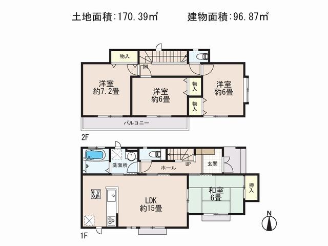 Floor plan. (A Building), Price 33,800,000 yen, 4LDK, Land area 170.39 sq m , Building area 96.87 sq m