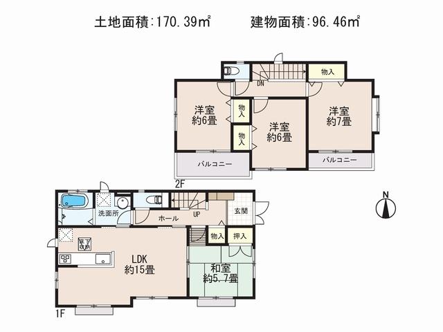 Floor plan. (B Building), Price 33,800,000 yen, 4LDK, Land area 170.39 sq m , Building area 96.46 sq m