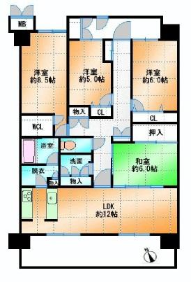 Floor plan. 4LDK + S (storeroom), Price 29,800,000 yen, Footprint 104.37 sq m , Balcony area 16.52 sq m