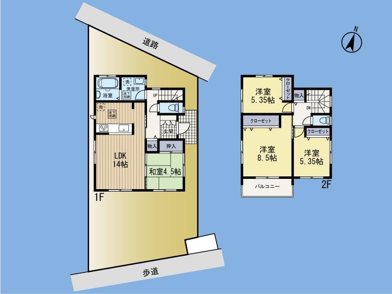 Floor plan. (Building 2), Price 34,800,000 yen, 4LDK, Land area 127.29 sq m , Building area 92.73 sq m