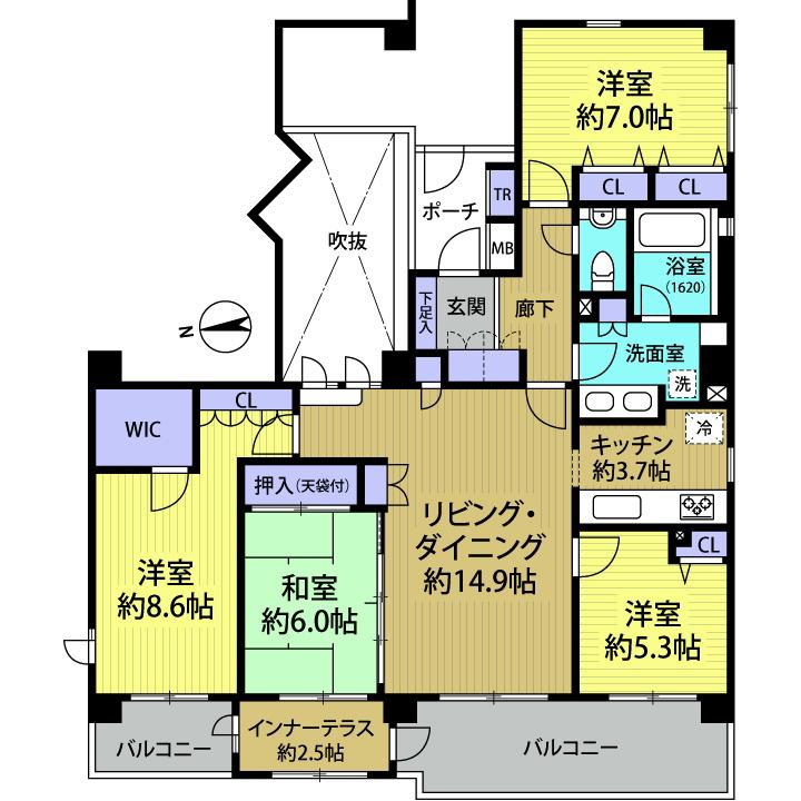 Floor plan. 4LDK, Price 28.8 million yen, Footprint 107.75 sq m , Balcony area 15.97 sq m