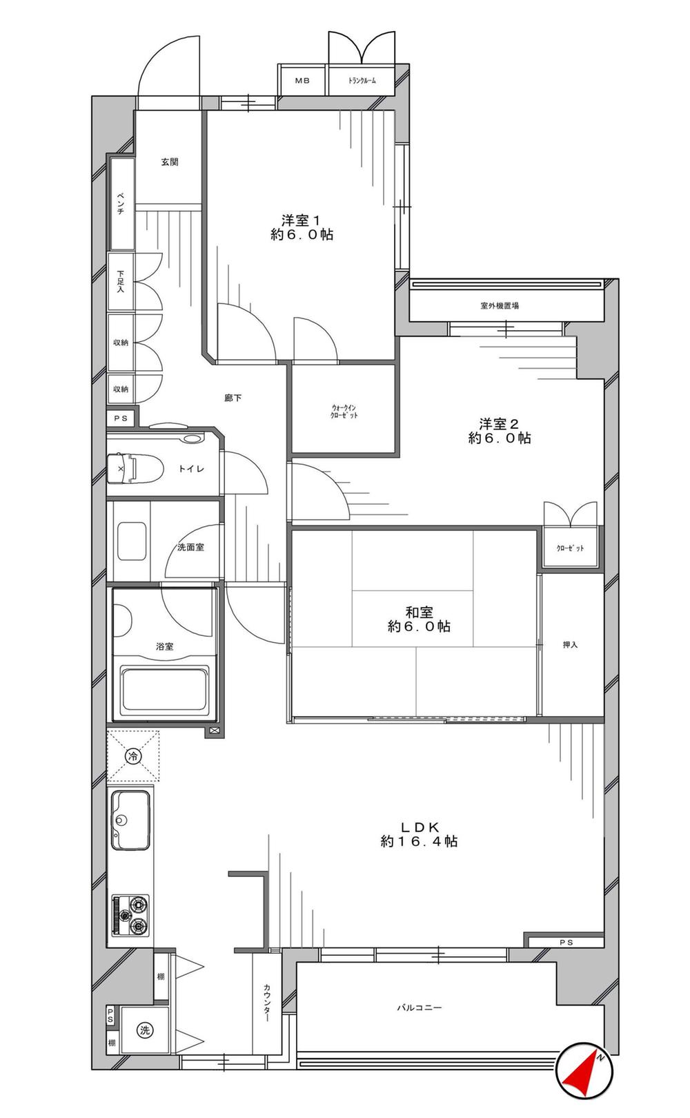 Floor plan. 3LDK, Price 34,800,000 yen, Occupied area 78.94 sq m , Balcony area 6.6 sq m