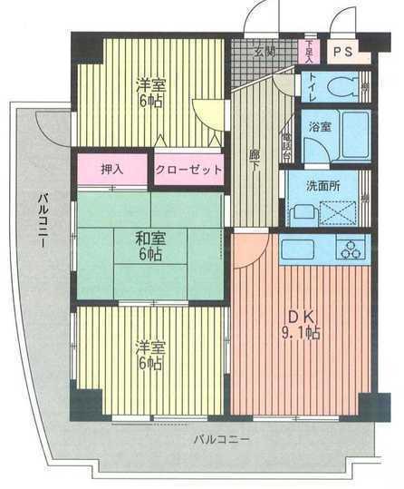 Floor plan. 3DK, Price 16 million yen, Occupied area 62.08 sq m , Balcony area 19.89 sq m