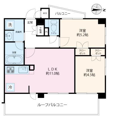 Floor plan. 2LDK, Price 17.6 million yen, Occupied area 47.79 sq m , Balcony area 13.68 sq m