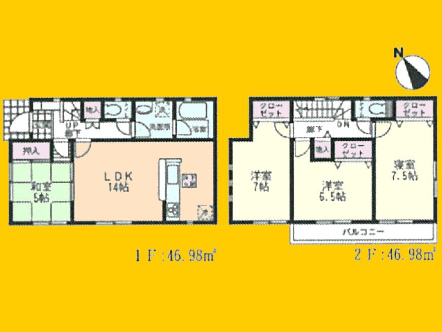 Floor plan. (1 Building), Price 44,800,000 yen, 4LDK, Land area 120.02 sq m , Building area 93.96 sq m
