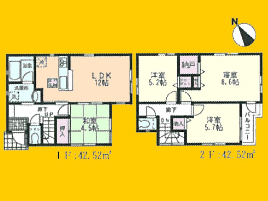 Floor plan. (Building 2), Price 39,800,000 yen, 4LDK, Land area 120.15 sq m , Building area 85.04 sq m