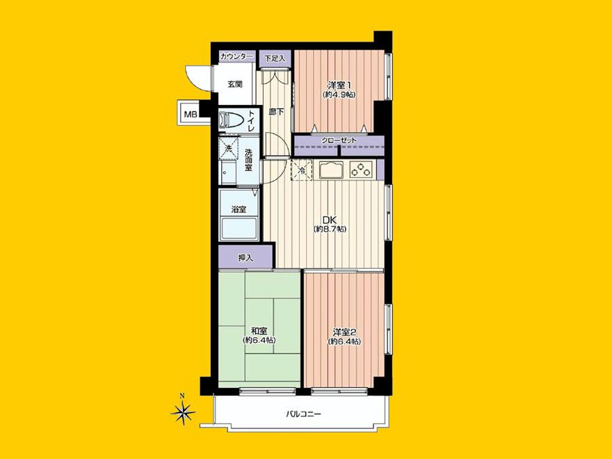 Floor plan. 3DK, Price 15.8 million yen, Footprint 60.5 sq m , Balcony area 5.8 sq m