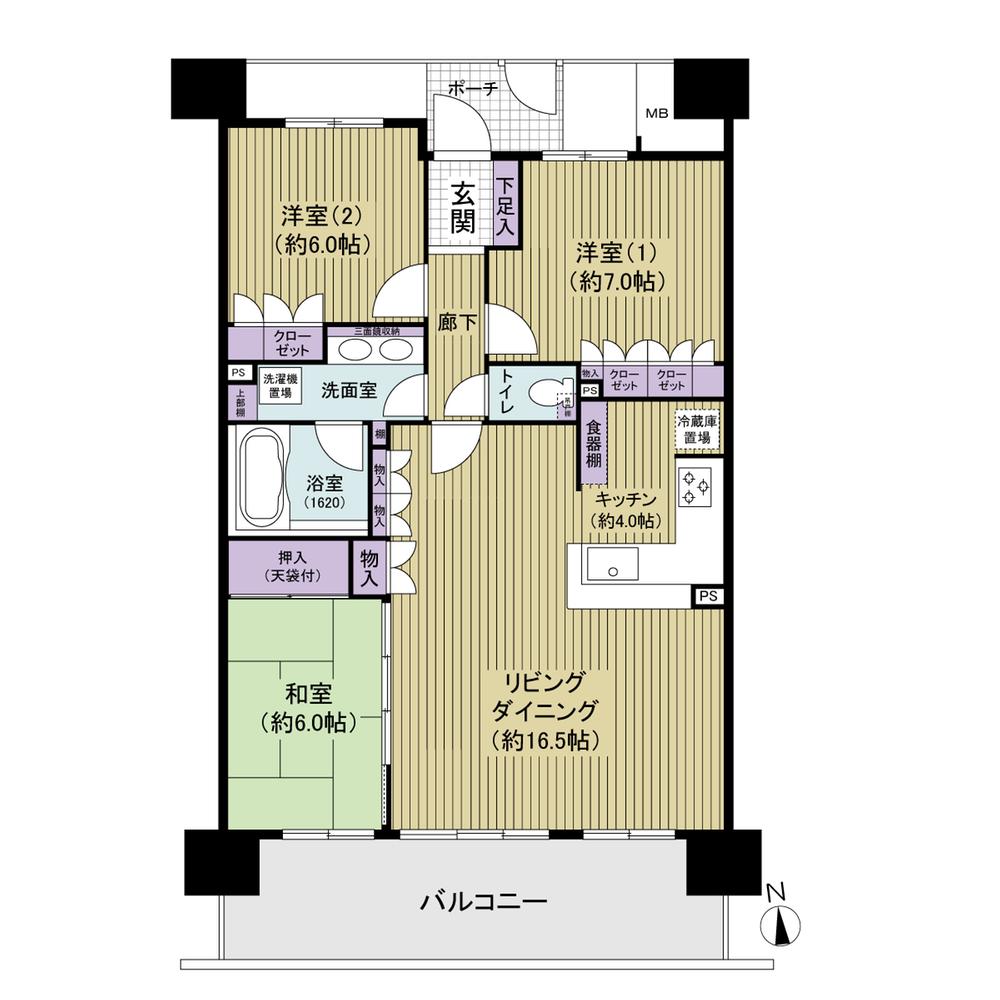 Floor plan. 3LDK, Price 32,800,000 yen, Occupied area 84.11 sq m , Balcony area 15.6 sq m spacious 3LDK