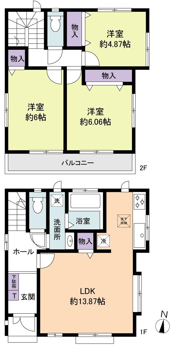 Floor plan. 23.8 million yen, 3LDK, Land area 88.55 sq m , Building area 77.83 sq m