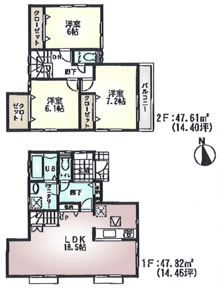 Floor plan. (1 Building), Price 28.8 million yen, 3LDK, Land area 148.27 sq m , Building area 95.43 sq m