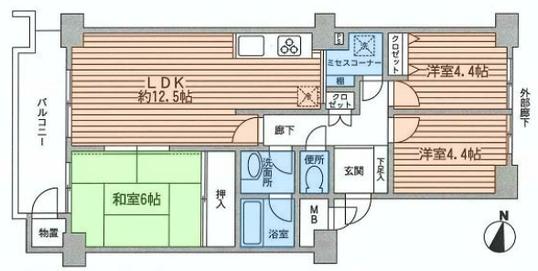 Floor plan. 3LDK, Price 22,800,000 yen, Occupied area 66.16 sq m , Balcony area 7.3 sq m