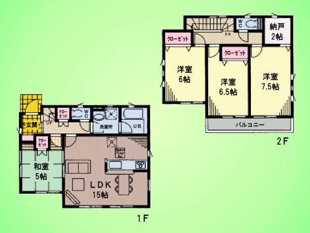 Floor plan. (1 Building), Price 36,800,000 yen, 4LDK, Land area 120.37 sq m , Building area 94.56 sq m