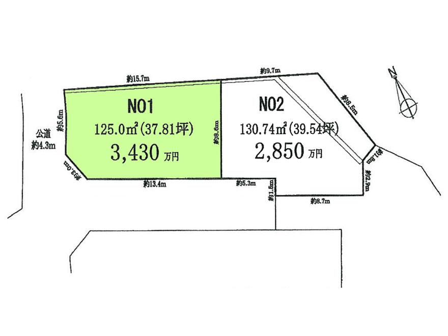 Compartment figure. Land price 34,300,000 yen, Land area 125 sq m
