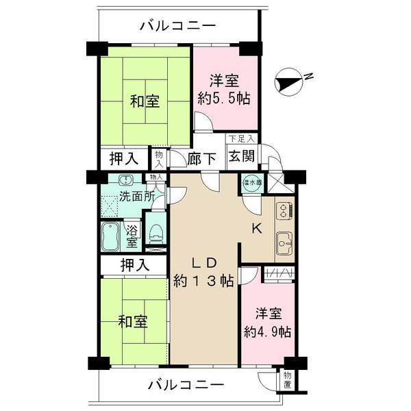 Floor plan. 4LDK, Price 16.8 million yen, Occupied area 91.17 sq m , Balcony area 19.95 sq m