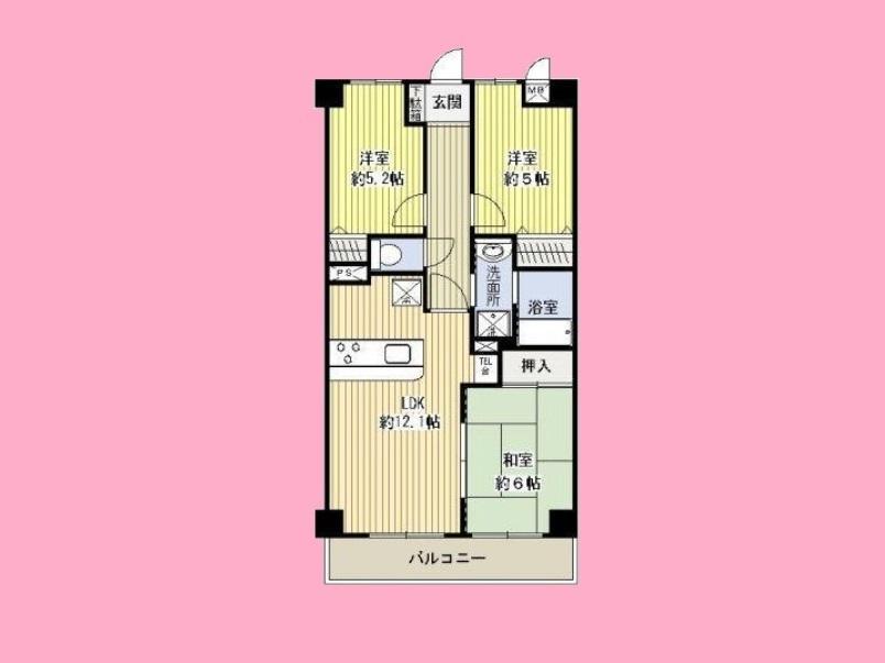 Floor plan. 3LDK, Price 21.9 million yen, Occupied area 62.47 sq m , Balcony area 7.81 sq m